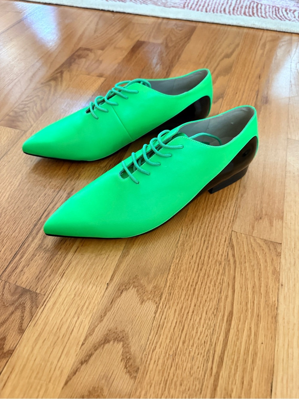 United Nude Neon Green Pointed Lace-Up Flats